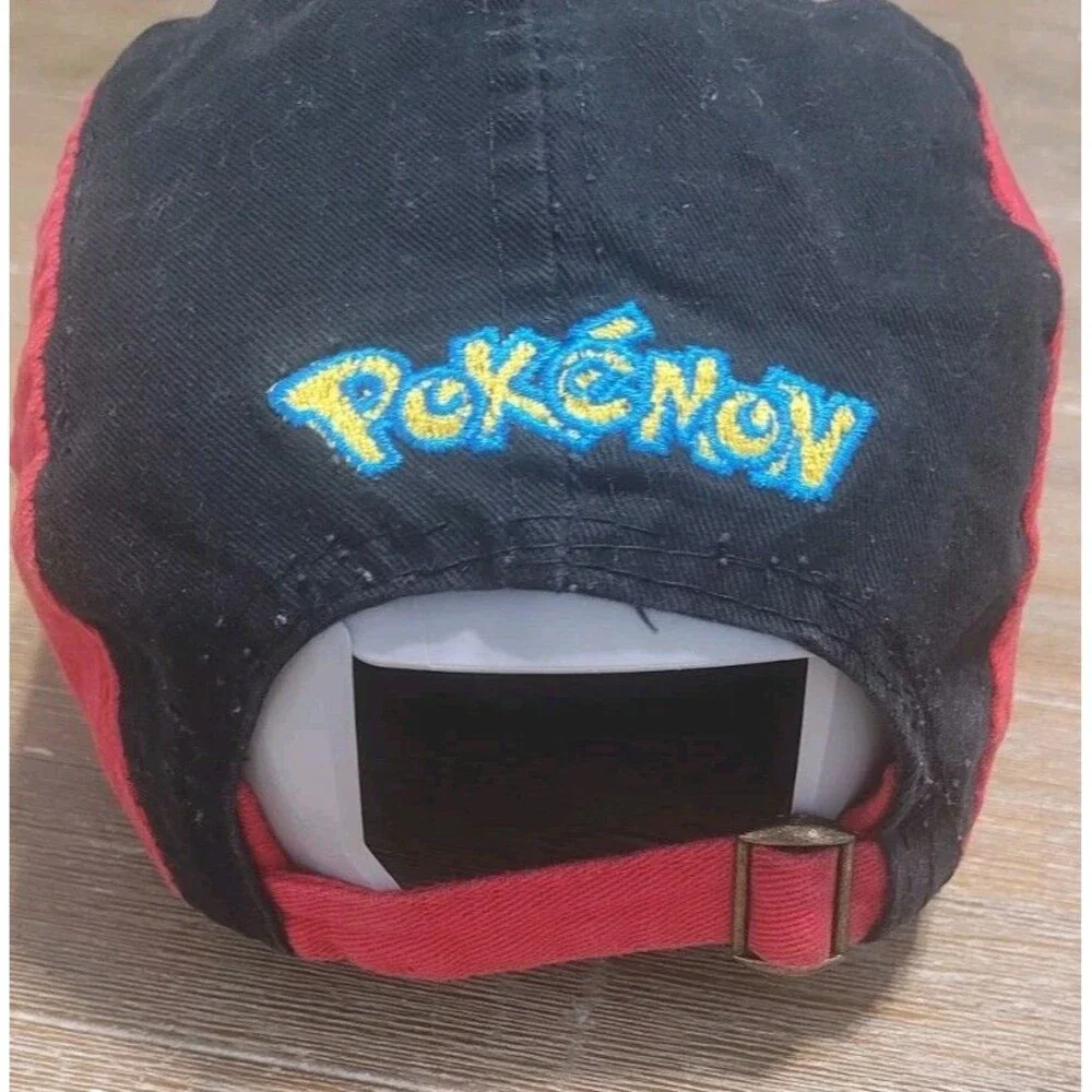 Vintage 90s Pokemon 5 Panel Youth Hat Red & Black Adjustable Strap Cap Y2K